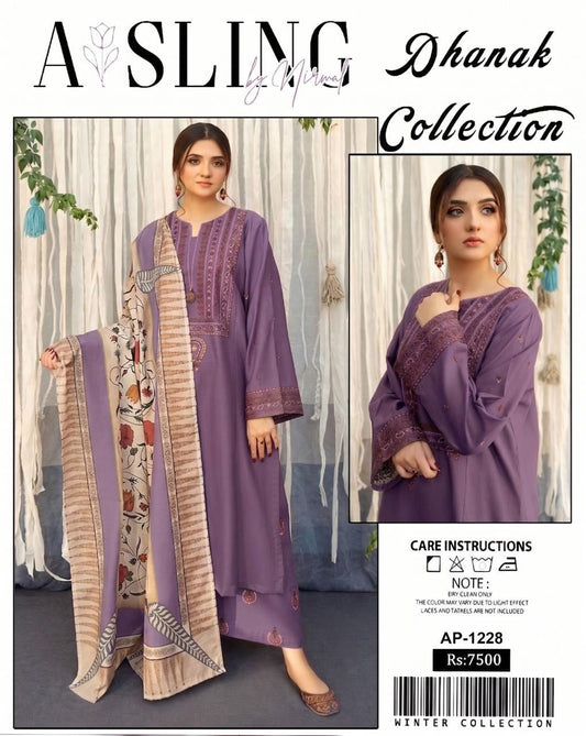 Premium 3-Piece Embroidered Dhanak Collection