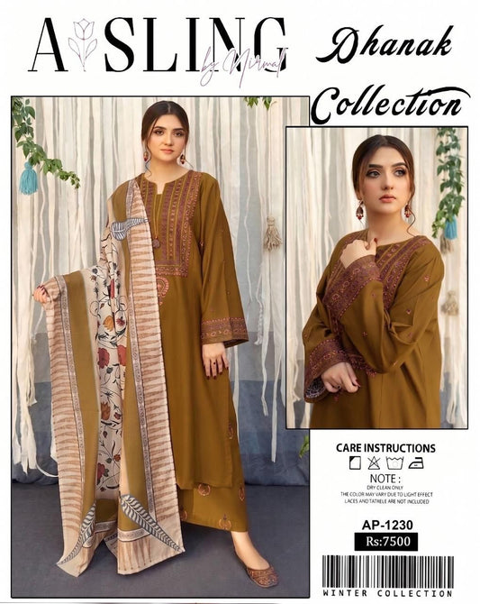 Premium 3-Piece Embroidered Dhanak Collection
