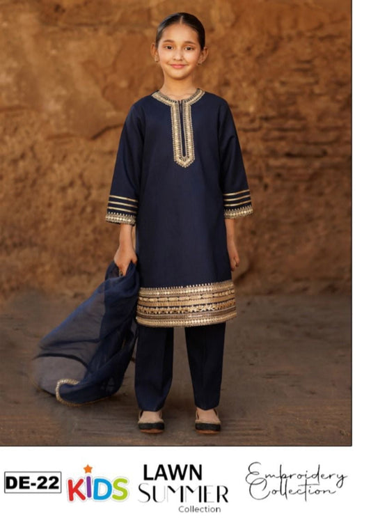) Girls Embroidered Summer Suit | Lightweight & Comfortable | Age 4–12 Years