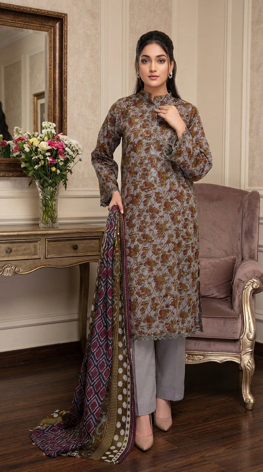 Fizza noor ladies 3 Piece Lawn Suit – Unstitched – Summer Collection